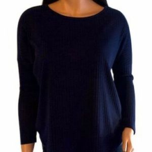 Navy Blue Scoop Neck Long Sleeve Shirt